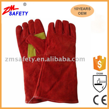 Guantes de soldadura de piel dividida de vaca roja